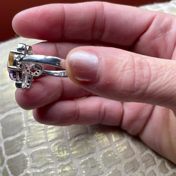 NEW Amethyst, yellow quartz and aquamarine sterling 925 duo ring and earrings. - Picture 6 of 8